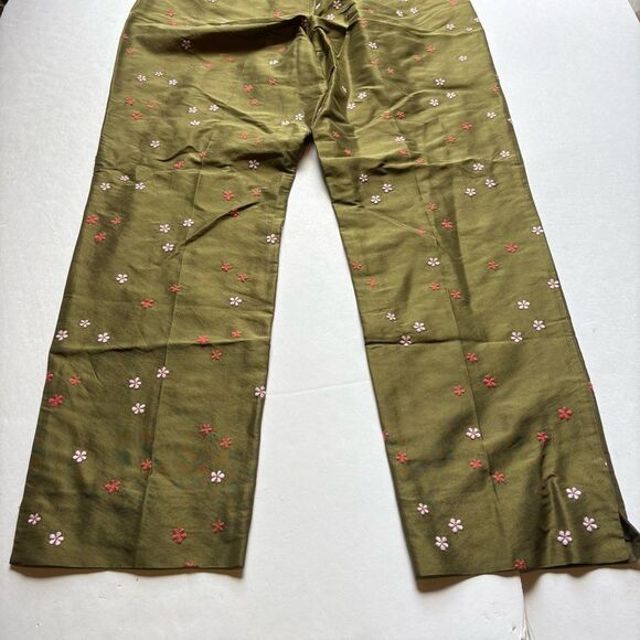 Ann Taylor Women's Silk Floral Olive Green Pants Pink/White Flowers Size 6 - Picture 8 of 8